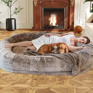 AiroPaws™ 72"x48"x11" Extra Large Human Dog Bed for Adults & Pets | Litter Box Mattress Cover | Toys for Cats | Accessories & Fur Cap