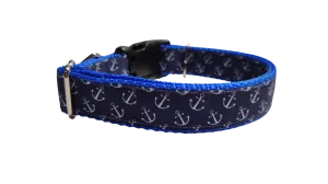 Blue Anchors Nylon Dog Collar