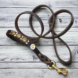 Matching Leather Leash Daisy Flower Collars
