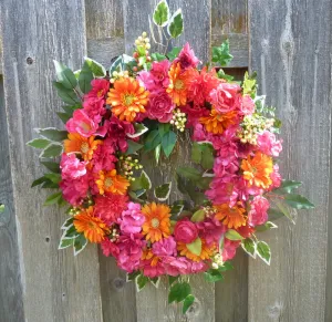 Summer Wreath, Bright floral wreath for your front door, spring wreath